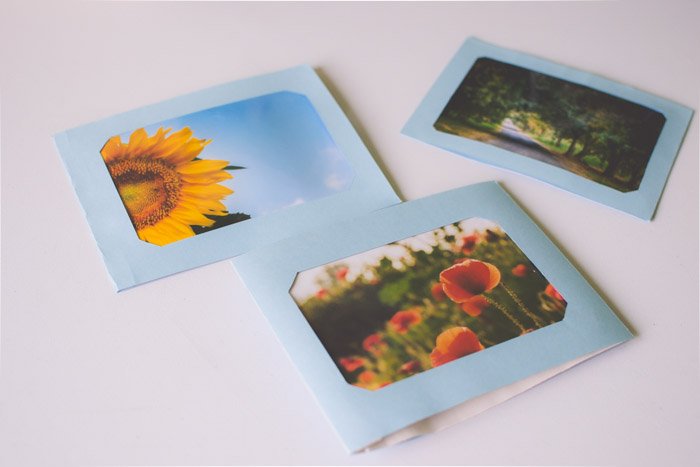 A photo of 3 photo cards on white background. Unique photo gifts ideas.
