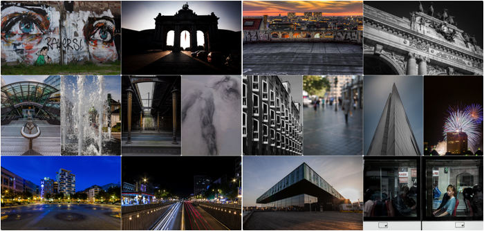 grid view photo collage of 16 examples of different city photos