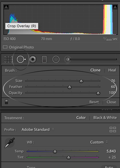 Fine tuning your travel photography editing by adjusting the brush size, feather and opacity in Lightroom