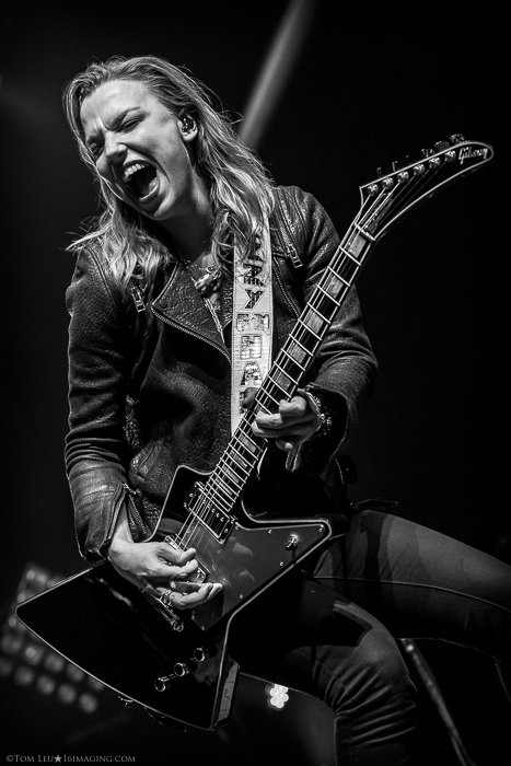 Black and white photo of Lzzy Hale of Halestorm - freelance photography shoot. 