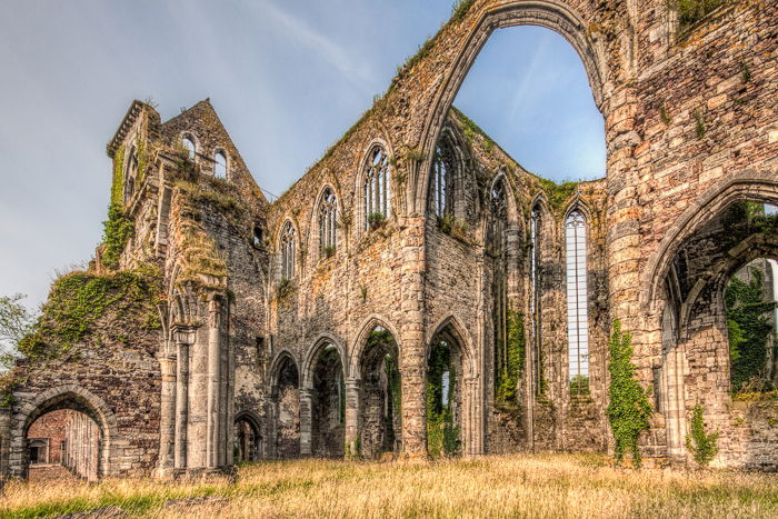 A flat HDR photograph of the ruin of Aulne Abbey