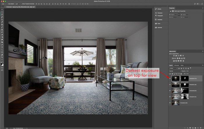 Lightroom interface of editing interior photography