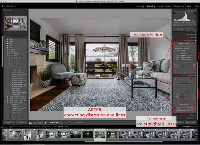 Lightroom interface of interior photography editing - how to edit a photo