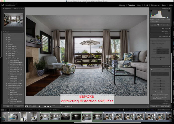 Lightroom interface of interior photography editing - how to edit a photo