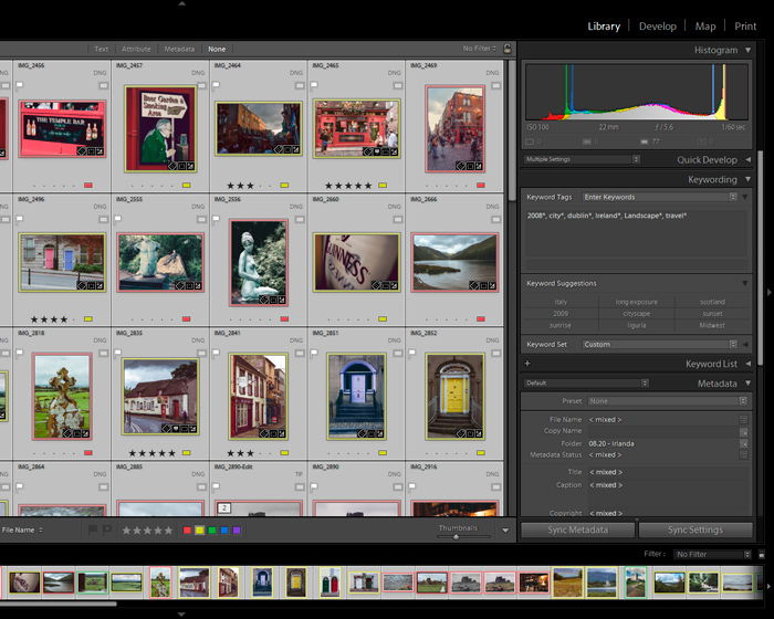 Screenshot of Lightroom list of keywords 