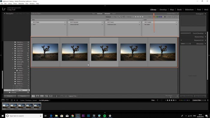 Lightroom screenshot of editing images on LRTimelapse - time lapse maker