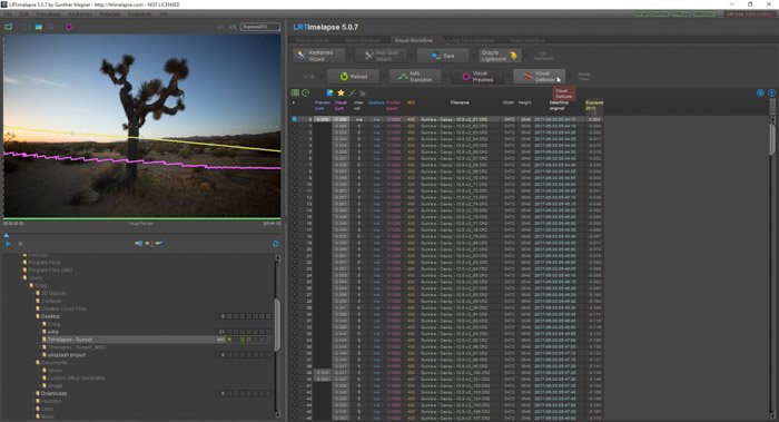 Adobe LR screenshot of using time lapse software to edit photos
