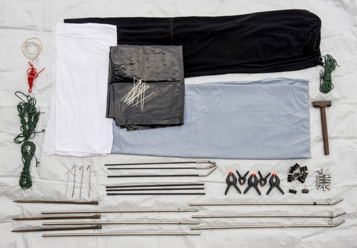 Photo of the materials needed to set up a natural light outdoor studio.