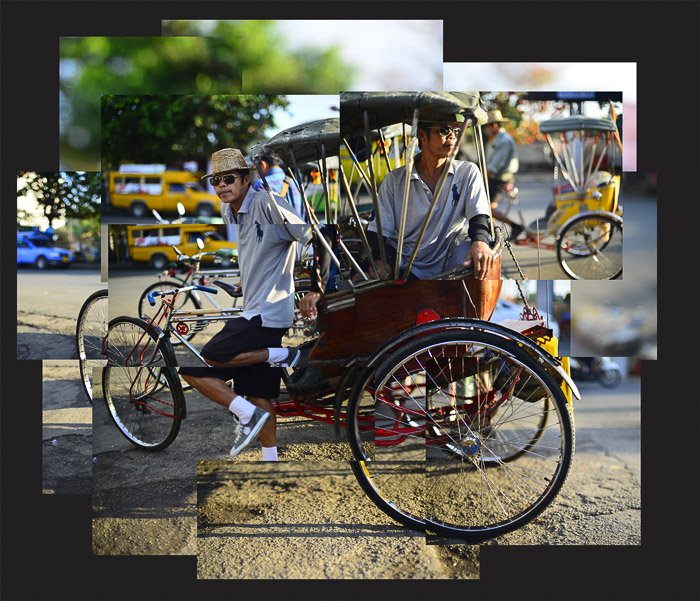 A photomontage of tuktuk drivers in a tricycle for creative editing ideas