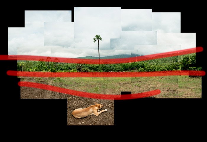 A photo montage of fields and hills in Thailand as part of a tutorial on how to make a photo montage.