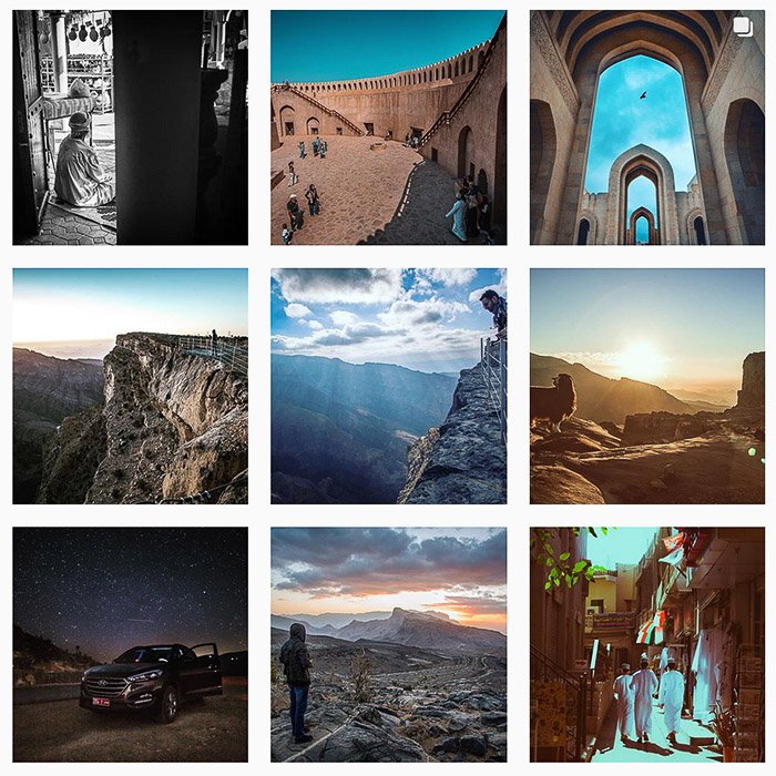 9 photo Instagram grid of travel and landscape photography shots