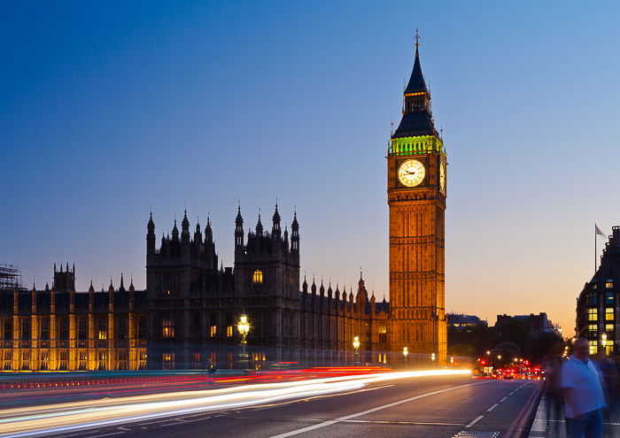 Atmospheric long exposure night cityscape of Londons Big Benm taken from Westminster bridge