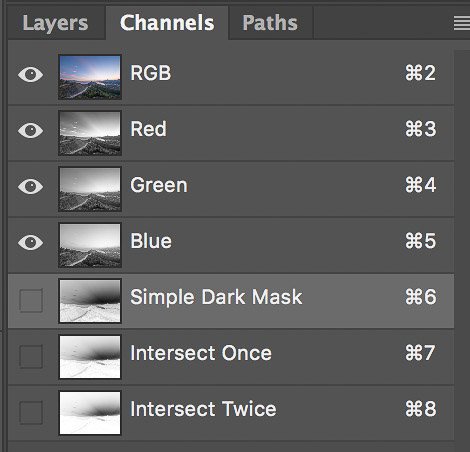 Screenshot of selecting simple dark mask to create basic luminosity masks with just one click