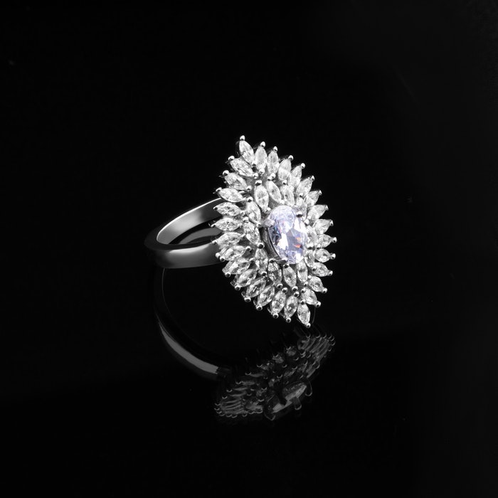 Diamond ring on black background