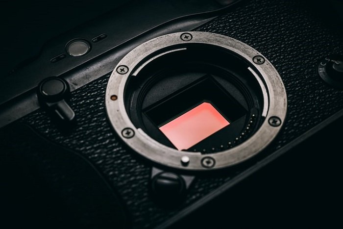 A close-up of a camera sensor for understanding aperture