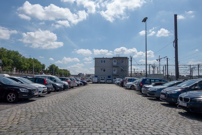 A car park on an overcast day as an example of light conditions that match the prediction of the Sunny 16 rule.