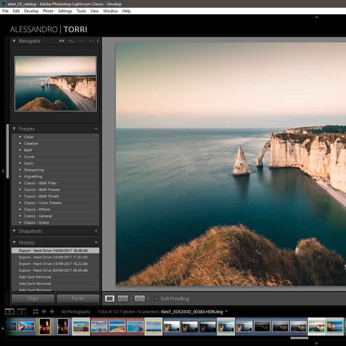 Screenshot of Lightroom default presets for photo editing