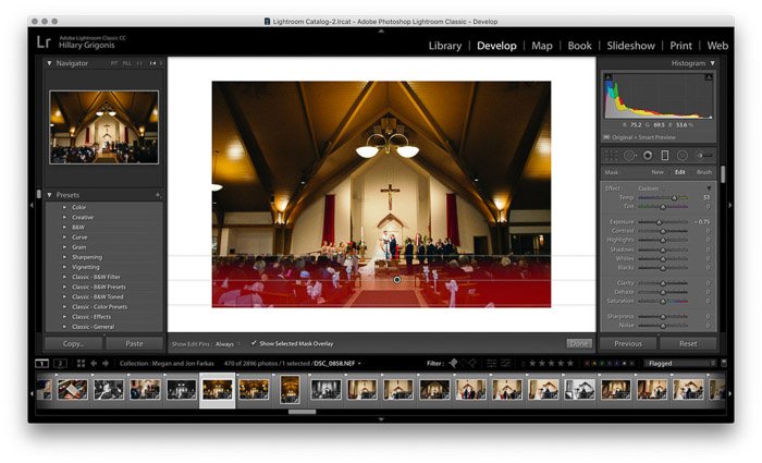 Screenshot of wedding photo editing on Lightroom 