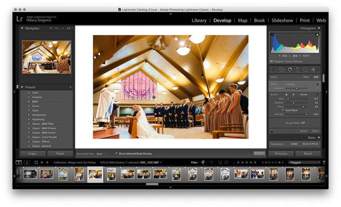 Screenshot of wedding photo editing on Lightroom - retouching