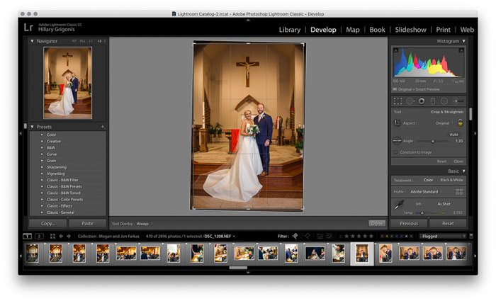 Screenshot of wedding photo editing on Lightroom - crop tool