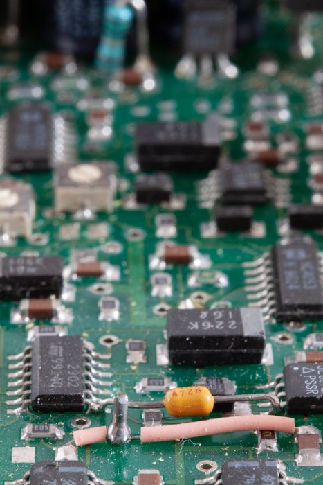 A photo of a circuit board taken with shallow depth of field