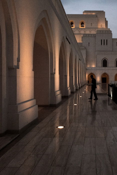 The exterior of a beautiful building at evening time. Example of leading lines in architecture photography composition