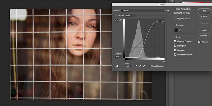 A screenshot of editing a chain link cut-out portrait of a girl