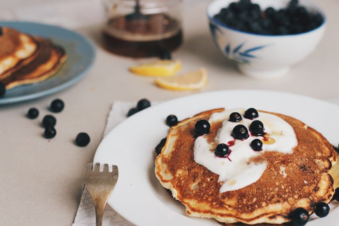 Deliciously styled blueberry pancake for food blogging