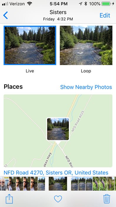 A screenshot of using the iphone map to scout landscape photography locations