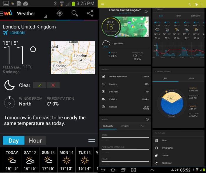 A screenshot of 'Weather Underground' Best Landscape Apps for weather