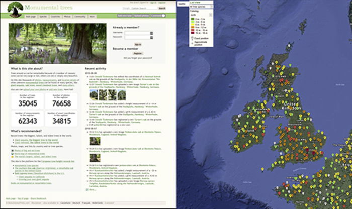 A screenshot of 'Monumental Trees' Best landscape apps for finding beautiful tree photography shots