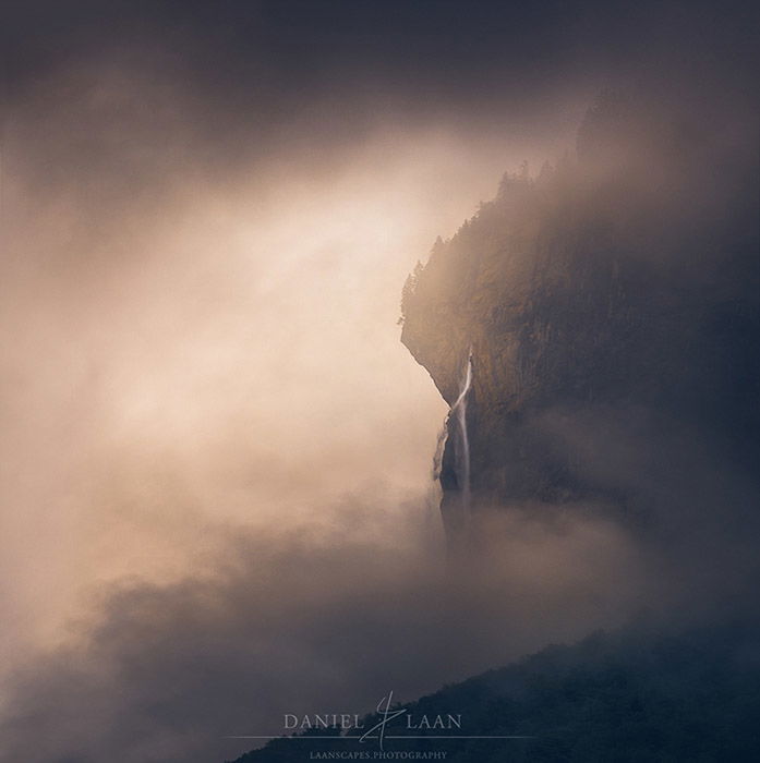 Misty mountains at the Lauterbrunnen valley in Switzerland