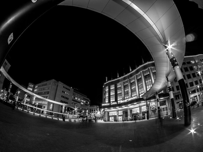 Photo outside the central station in Brussels conversion to black and white