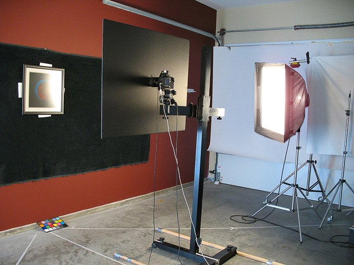 Studio lighting setup for photographing artwork