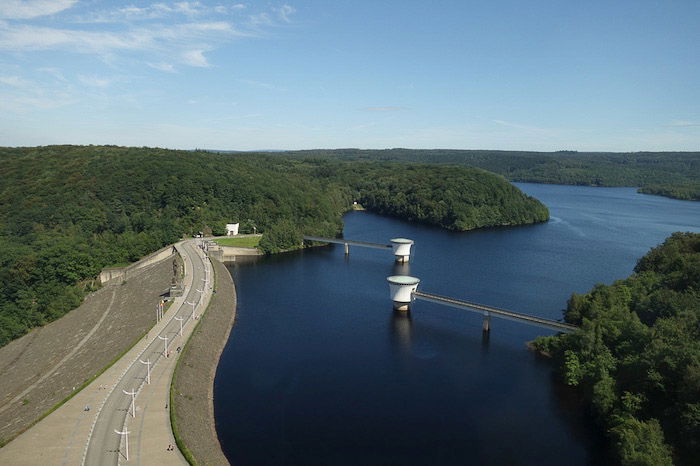 Bird's eye view over Lac de la Gileppe (Belgium).