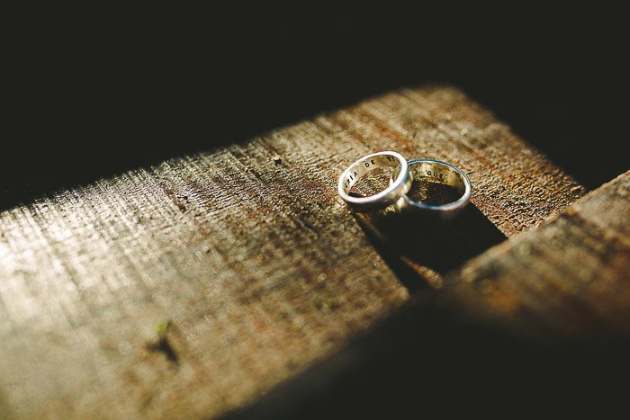 A close up photo of wedding rings on a table.
