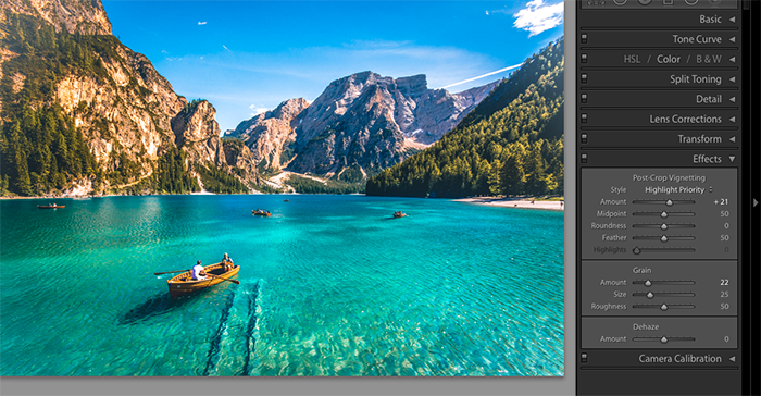 A screenshot showing how to use Lightroom presets using effects