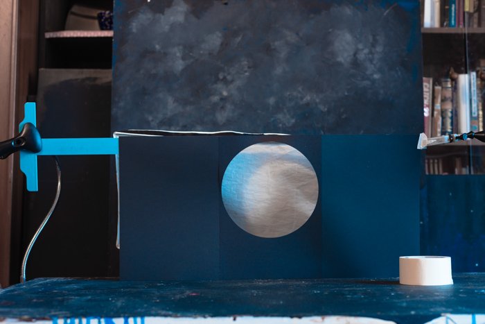 Set up of creating a moon for Halloween still life photo
