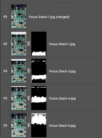 Screenshot of layer masks on Photoshop, how to focus stack images for macro photography