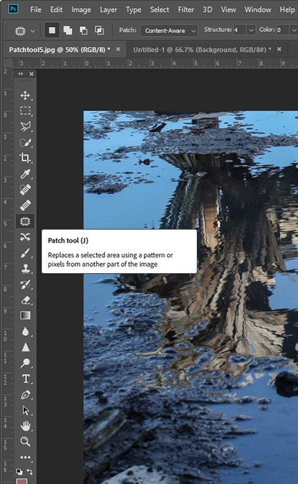 A screenshot showing where is the patch tool in photoshop