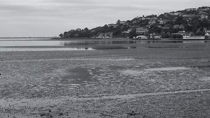 The estuary with a blue tone and increased sharpness and contrast monochrome in-camera settings. 50mm, ISO100, 1/250sec, f/9.