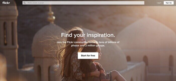 Screenshot of Flickr homepage