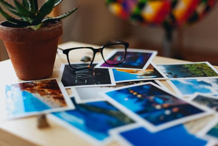 Photo prints on a table