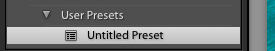 A screenshot showing how to save Lightroom presets - untitled preset