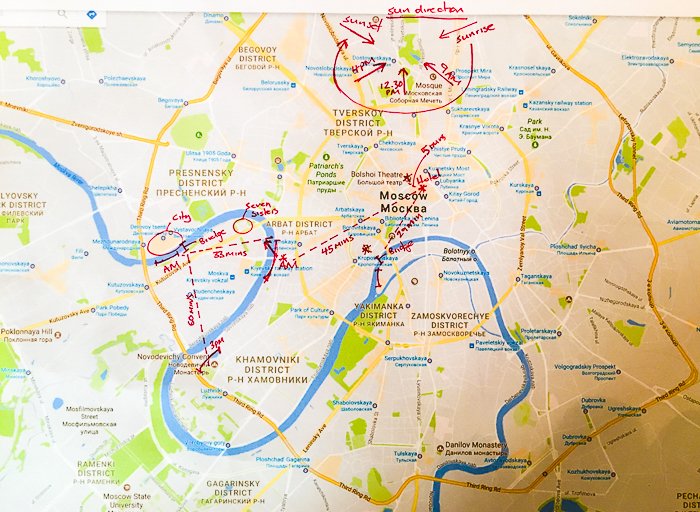 photo of a map with a planned trip drawn in red marker