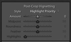 screenshot of adjusting the post crop vignetting on Lightroom for product photography editing