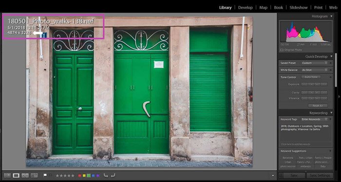 Screenshot of how to resize an image in Lightroom