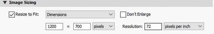Screenshot of resizing an image in lightroom using dimension settings