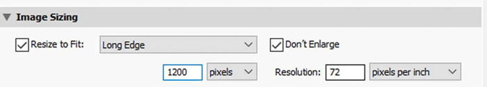 Screenshot of how to resize an image in Lightroom