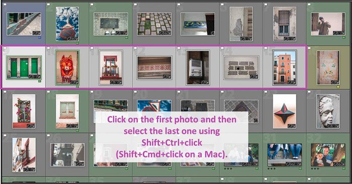 Screenshot of selecting multiple images in lightroom